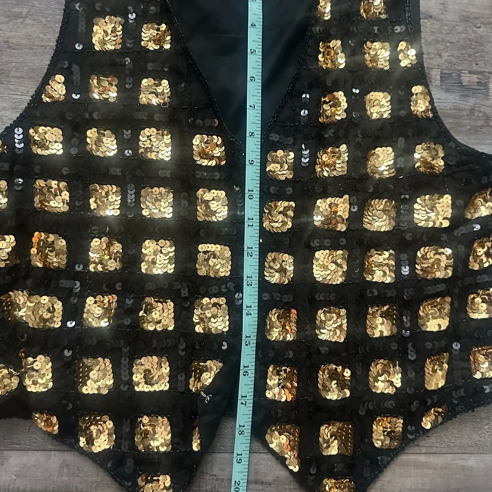 Vintage 1970s RARE 100% Silk Black and Gold Beaded and Sequined Size M Vest - Picture 5 of 10